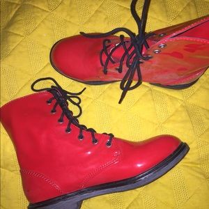 bright red combat boots